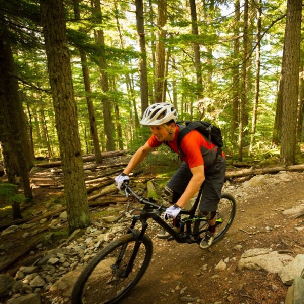 man mountain biking